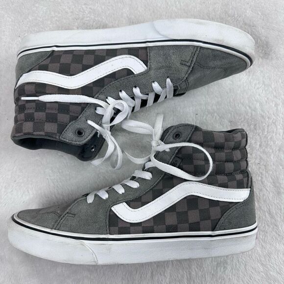 Vans Men's 8.5 Filmore High Top Skate Sneakers Gray Checkerboard Lace Up Grunge - Picture 4 of 9